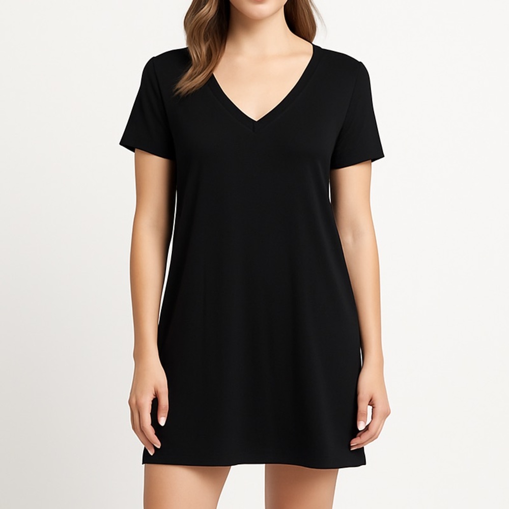 PIKO 1988 Black Bamboo V-Neck Tunic Dress Size Small Soft Stretchy